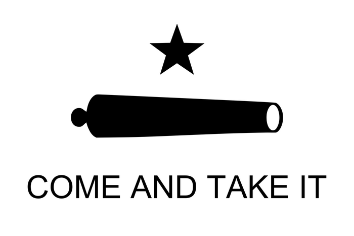 Texas flag with cannon and "Come and Take It" slogan