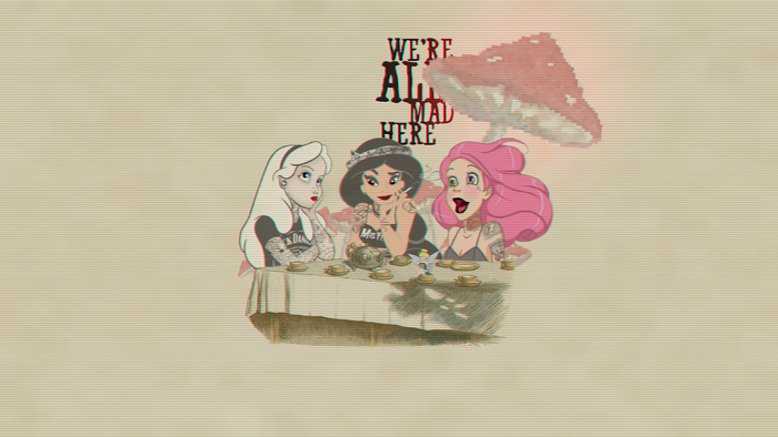 Alice, Jasmine, and Ariel at a Mad Tea Party