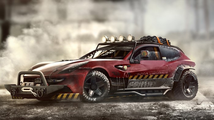 Modified red Ferrari FF off-road vehicle
