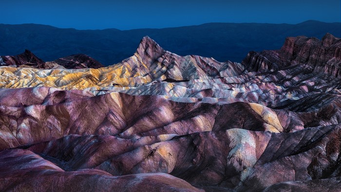 Zabriskie Point landscape at night, Death Valley, California
