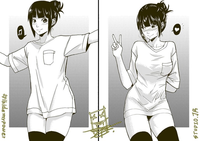 Anime girl in white t-shirt and black stockings