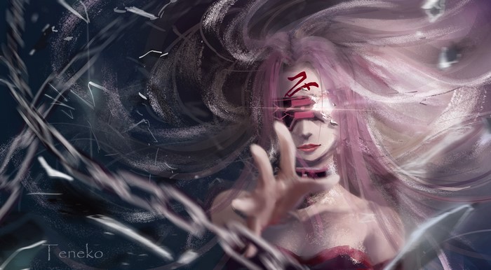 Rider from Fate/Stay Night with blindfold and chains