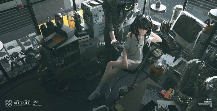 Anime Girl Sitting with Legs Crossed in Interior