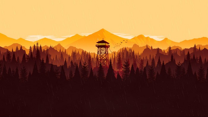 Firewatch video game art with watchtower and forest