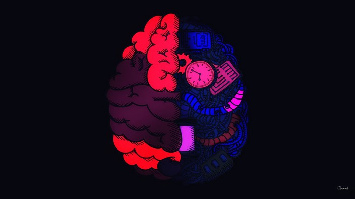 Abstract brain illustration with organic and mechanical elements