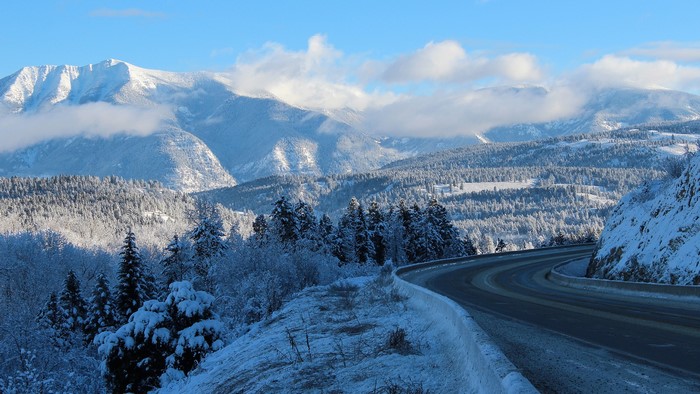 Snowy mountain road in Alberta, Canada
