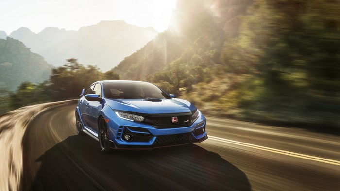 Blue Honda Civic Type R on a Mountain Road
