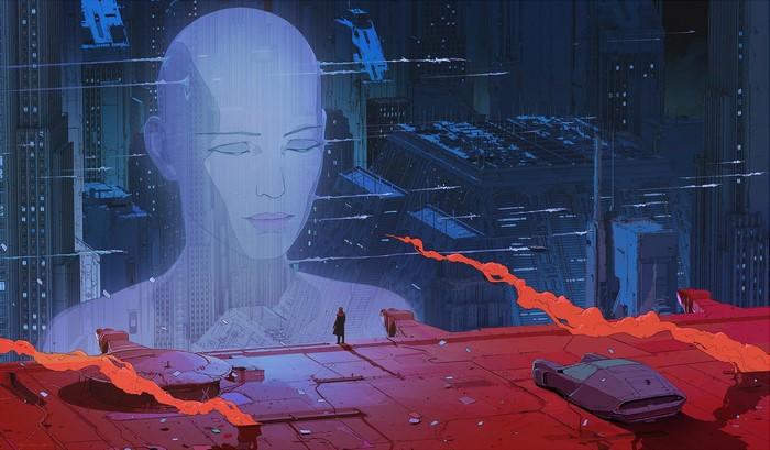 Blade Runner 2049 Joi and K on rooftop