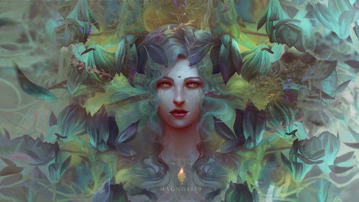 Fantasy girl with plants