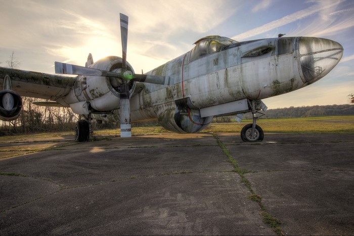 Abandoned aircraft on a runway