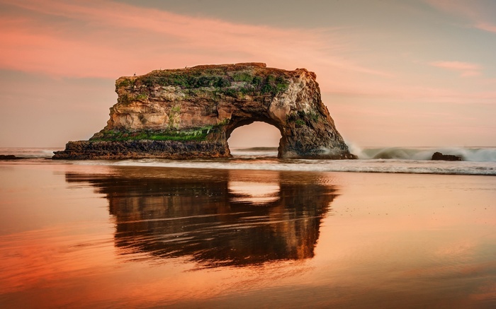 Natural Bridges State Beach Arch Rock at Sunset