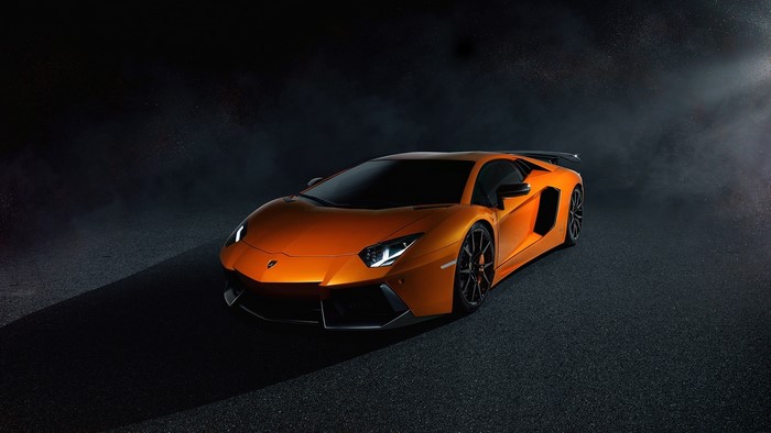 Orange Lamborghini Aventador SV Front Angle View