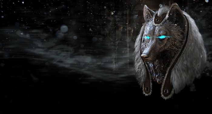 Wolf creature with glowing cyan eyes from Path of Exile