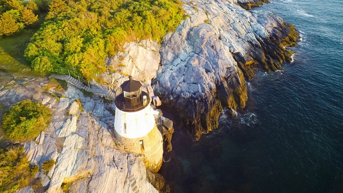 Aerial view of Beavertail Lighthouse, Rhode Island, USA
