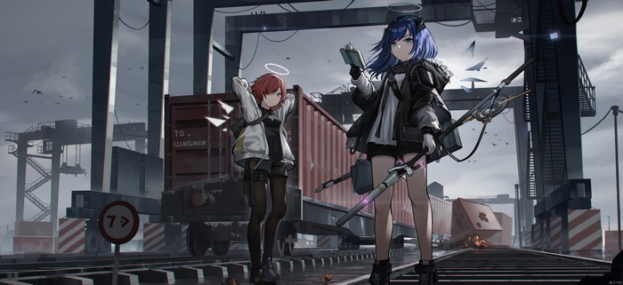 Exusiai from Arknights in a port