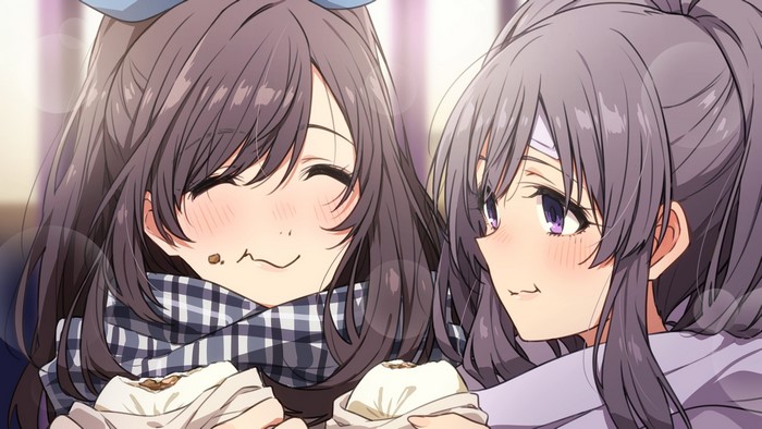 Two anime girls eating from The Idolmaster: Shiny Colors