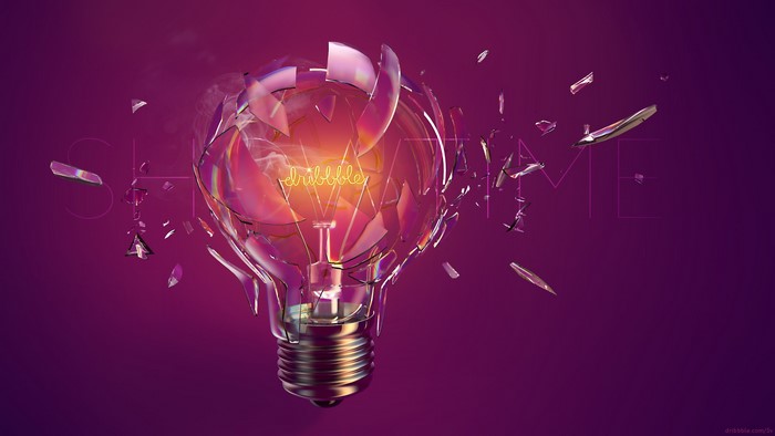 Exploding lightbulb with 'dribbble' text