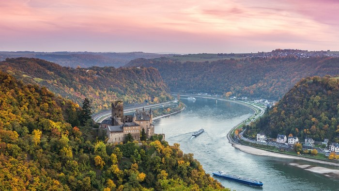 Katz Castle on the Rhine River in Germany at Dawn