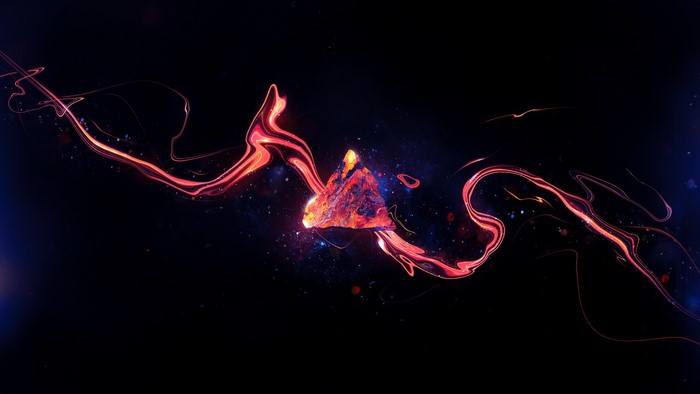 Abstract red triangle with flowing light trails