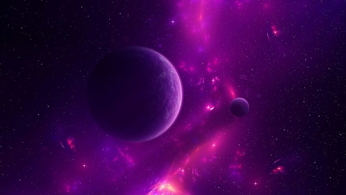 Purple planets and nebulae in deep space
