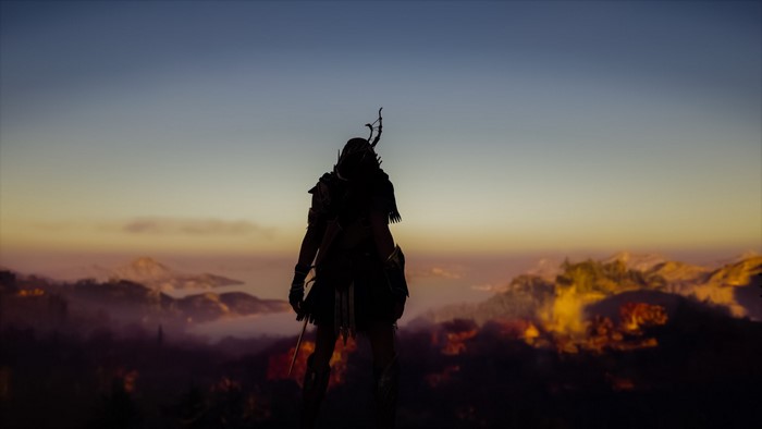 Kassandra from Assassin's Creed: Odyssey at sunset