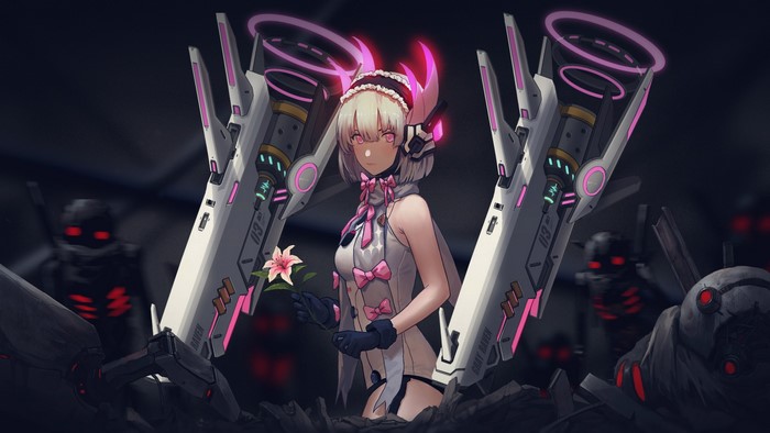 Girl with flower and mechs from Punishing: Gray Raven
