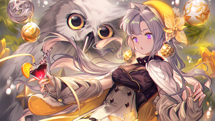Girl with owl and cocktail