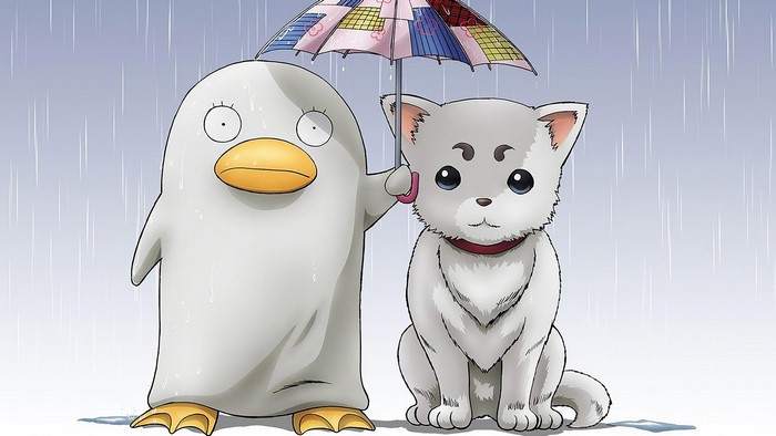 Elizabeth and Sadaharu from Gintama in the rain