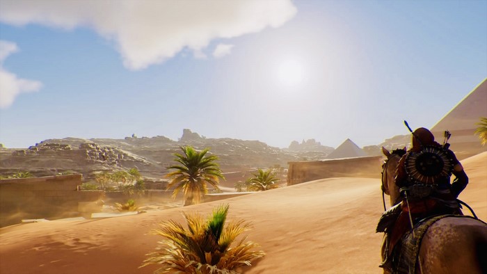 Assassin's Creed Origins screenshot with pyramids