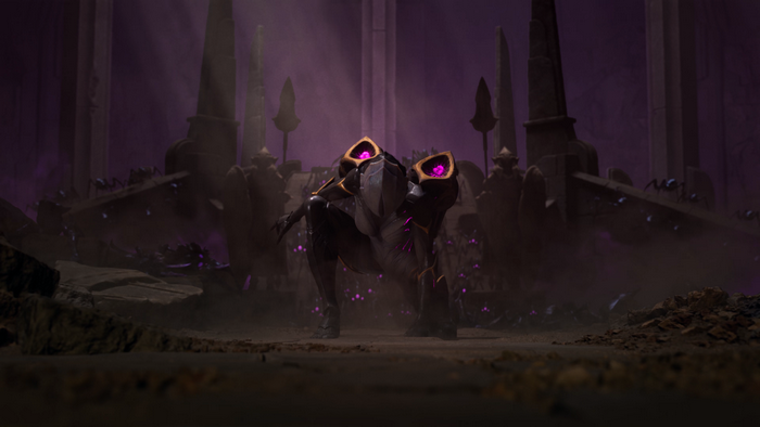 Kaisa from League of Legends in a dark arena