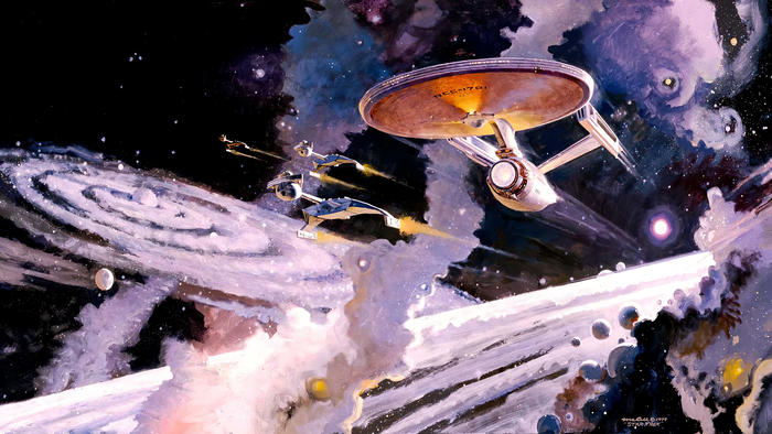 4K Star Trek painting of the Enterprise and Klingon ships