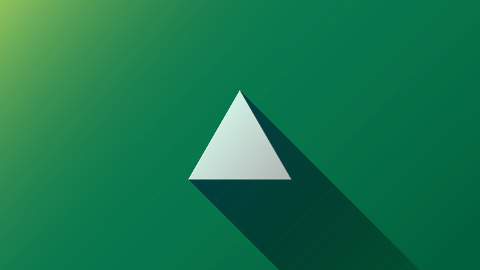 White triangle with long shadow on green gradient background