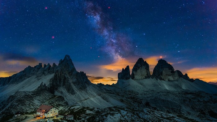 Milky Way over Tre Cime di Lavaredo, Dolomites, Italy