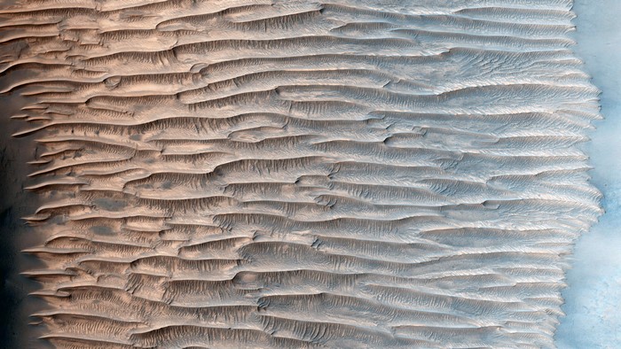 Aerial view of Martian sand dunes