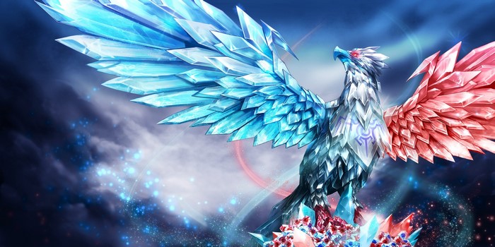 Anivia from League of Legends with ice and fire wings
