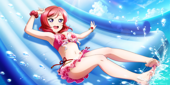 Maki Nishikino from Love Live! Series on a water slide