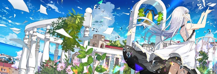 Ashima from Sutorora with white hair in a white dress