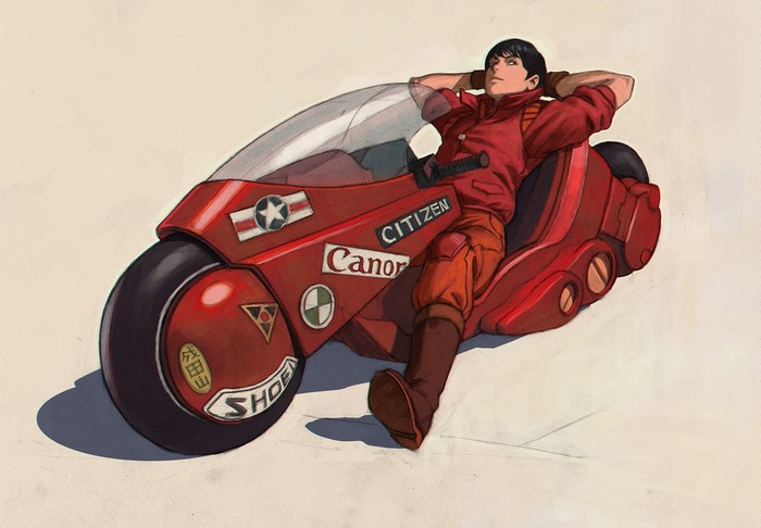 Shotaro Kaneda from Akira on a red motorcycle