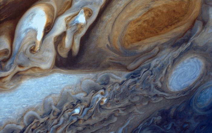 Jupiter's swirling clouds and storms