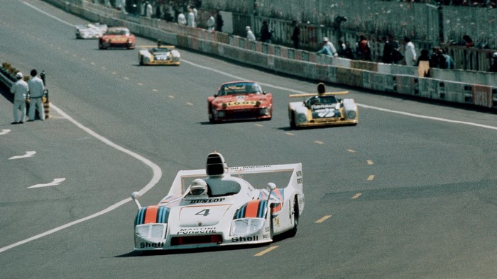 Porsche 936 and 935 race cars at Le Mans