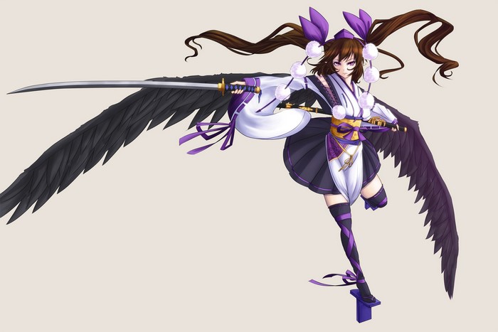 Himekaidou Hatate from Touhou with black wings and sword
