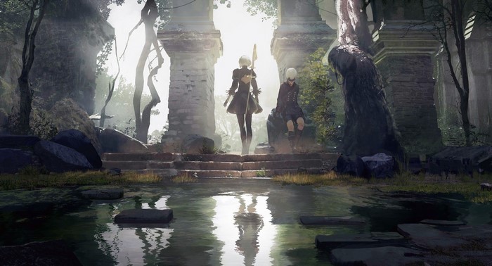 Nier: Automata Characters in Tranquil Ruins