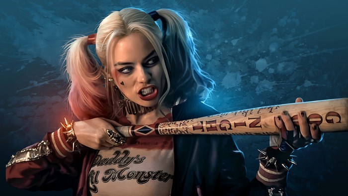 4K Harley Quinn from Suicide Squad holding a baseball bat