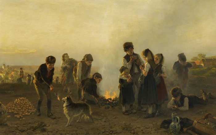 Children Roasting Potatoes Over a Fire by Friedrich Hiddemann