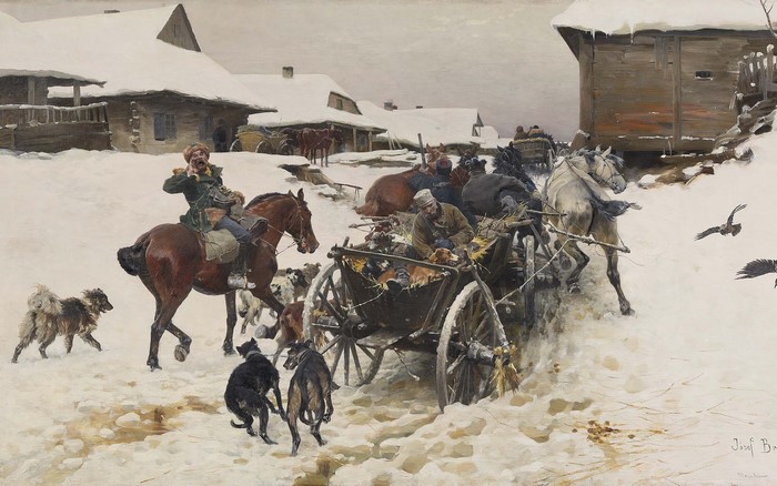 Jozef Brandt's painting of a winter scene in Russia