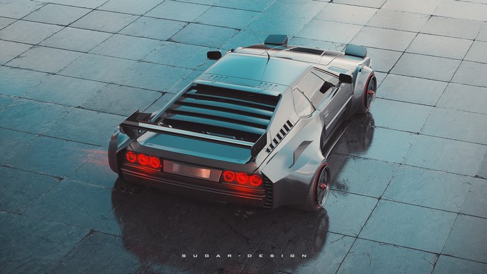 Silver BMW M1 sports car with pop-up headlights