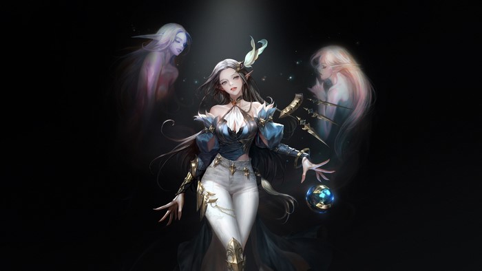 Anime elves with a central female elf casting magic