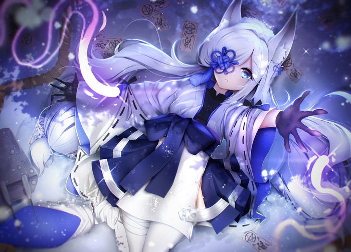 Anime girl with fox ears and white hair
