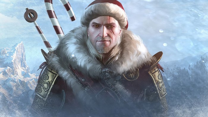 Geralt of Rivia from The Witcher in Christmas attire