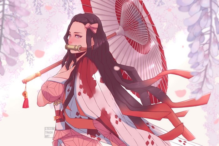 Kamado Nezuko with Traditional Umbrella